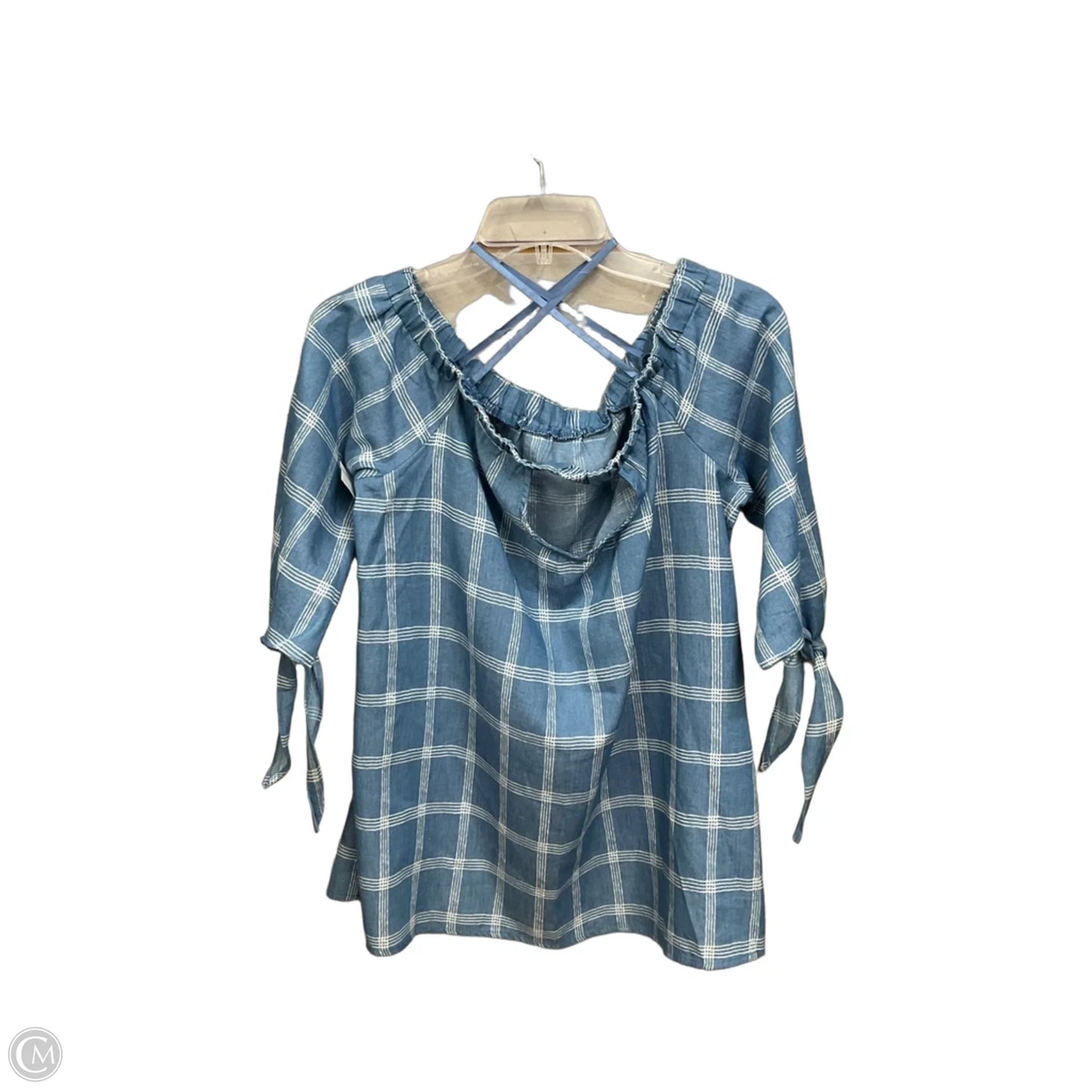 Top 3/4 Sleeve By Doe & Rae In Plaid Pattern, Size: M