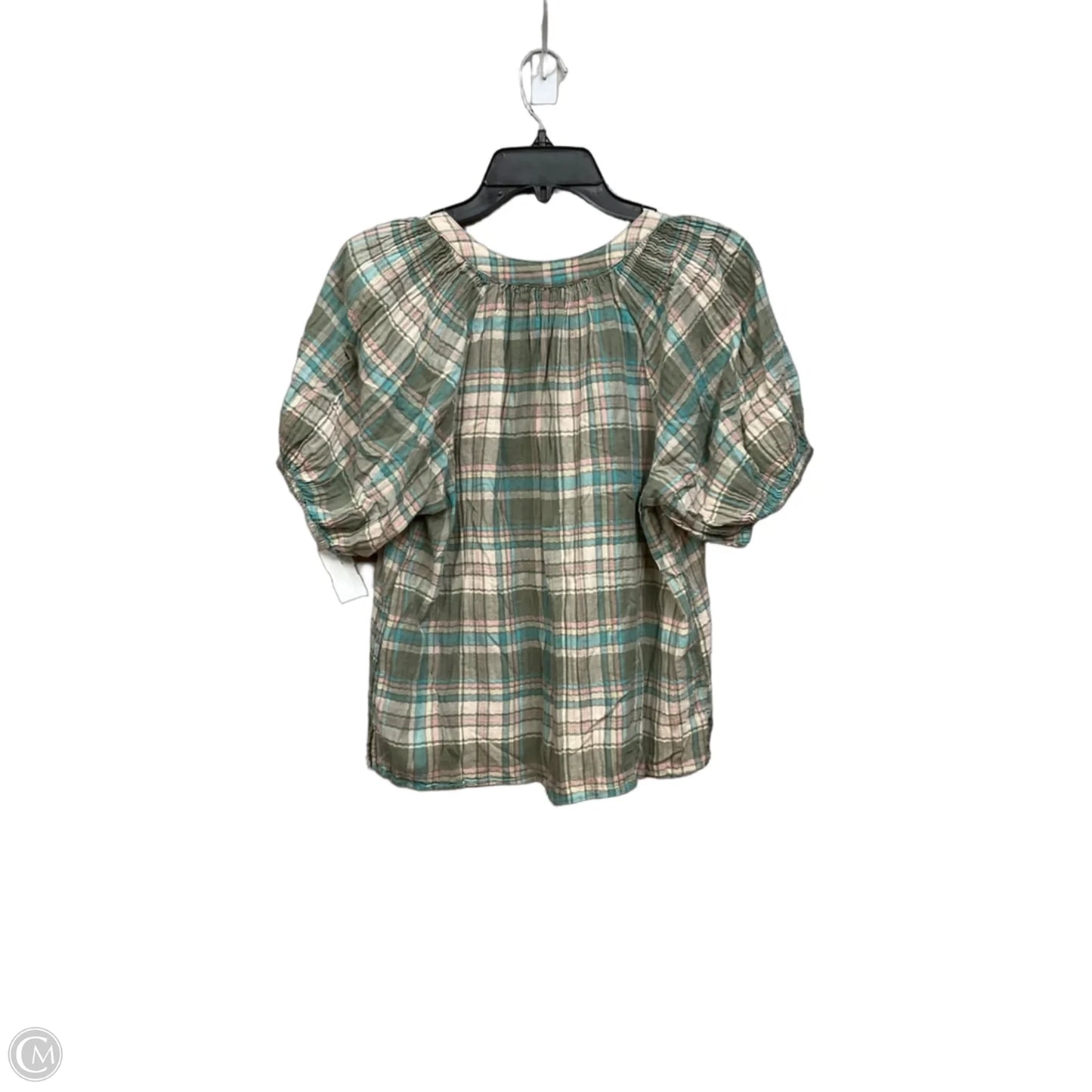 Top Short Sleeve By Loft In Plaid Pattern, Size: S