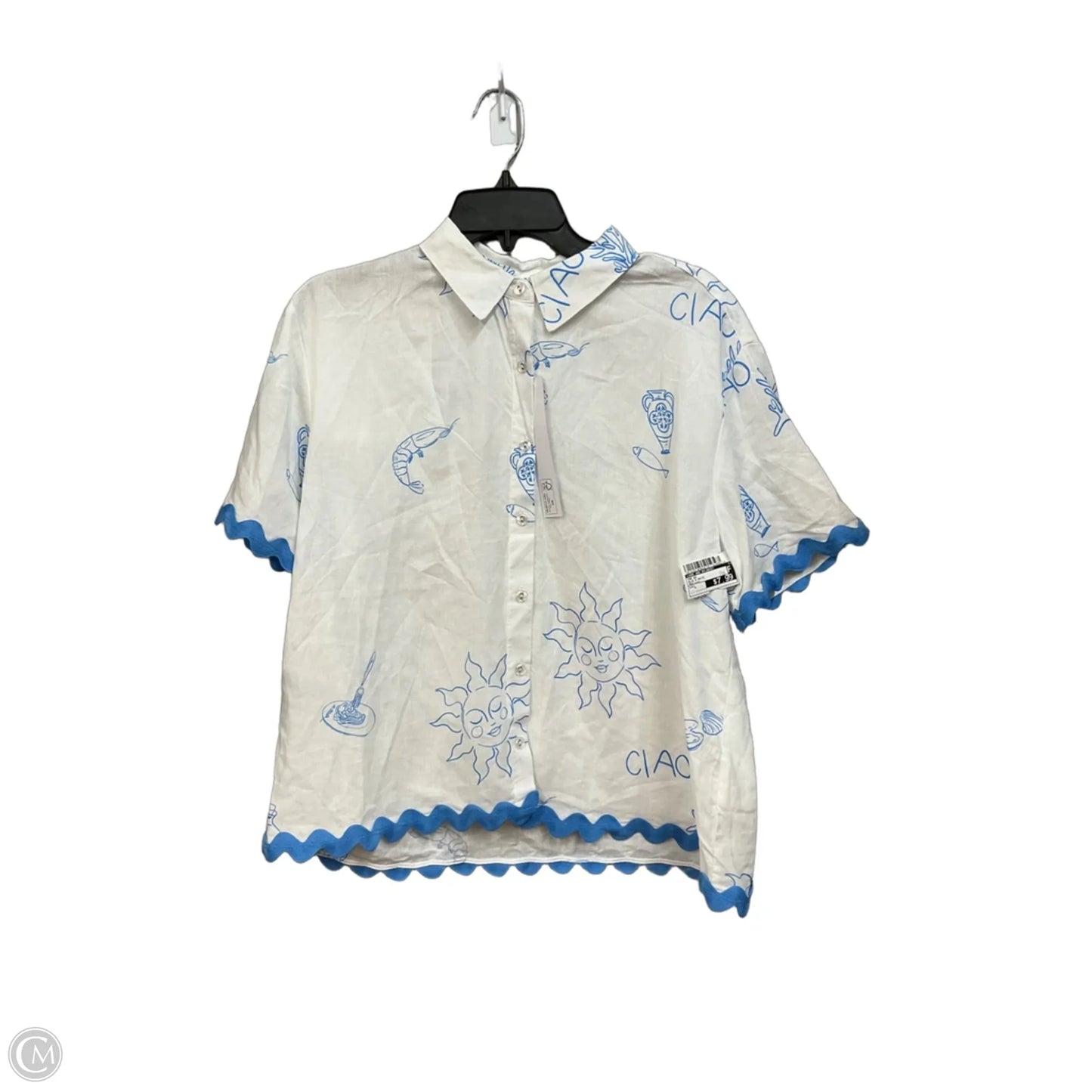 Top Short Sleeve By Jane And Delancey In Blue & White, Size: L
