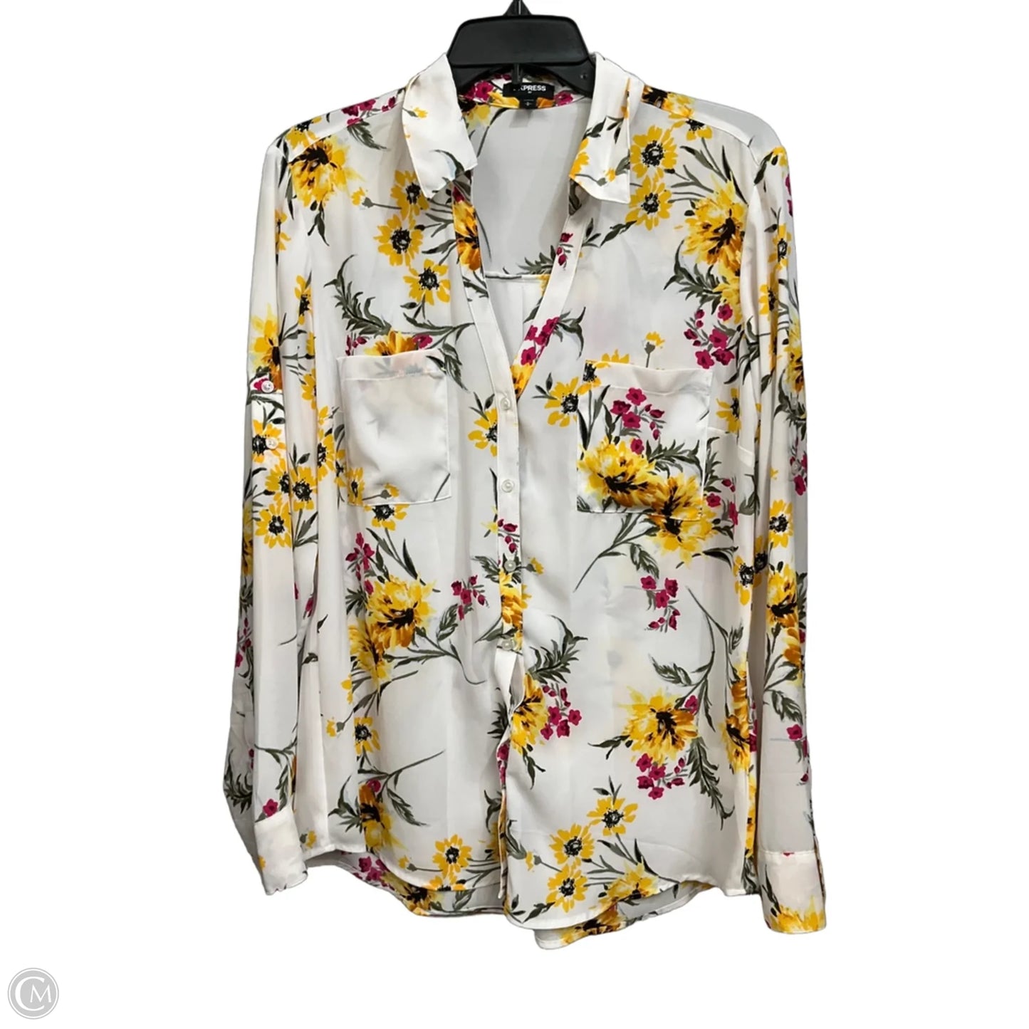 Blouse Long Sleeve By Express In Floral Print, Size: L