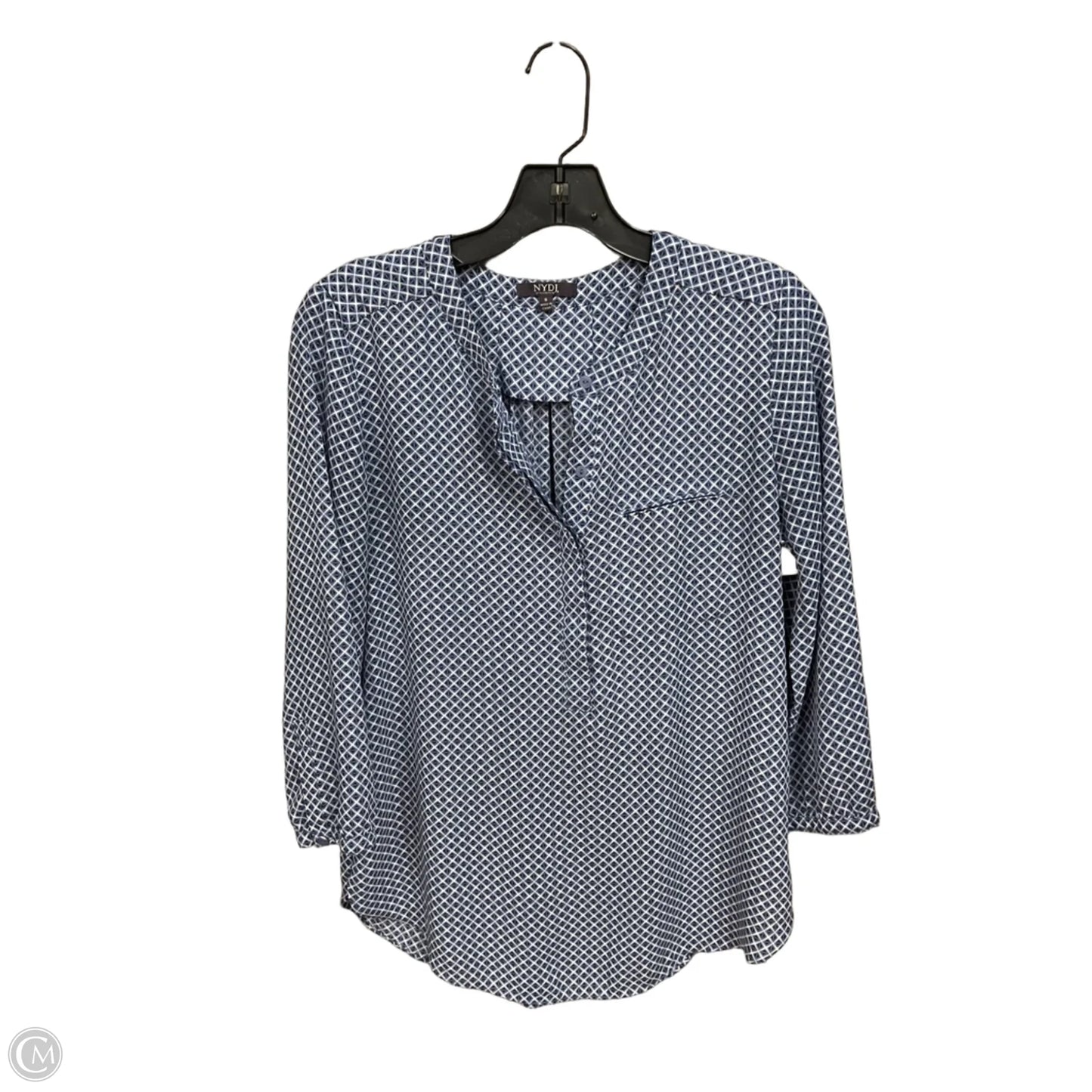 Blouse 3/4 Sleeve By Not Your Daughters Jeans In Blue & White, Size: S