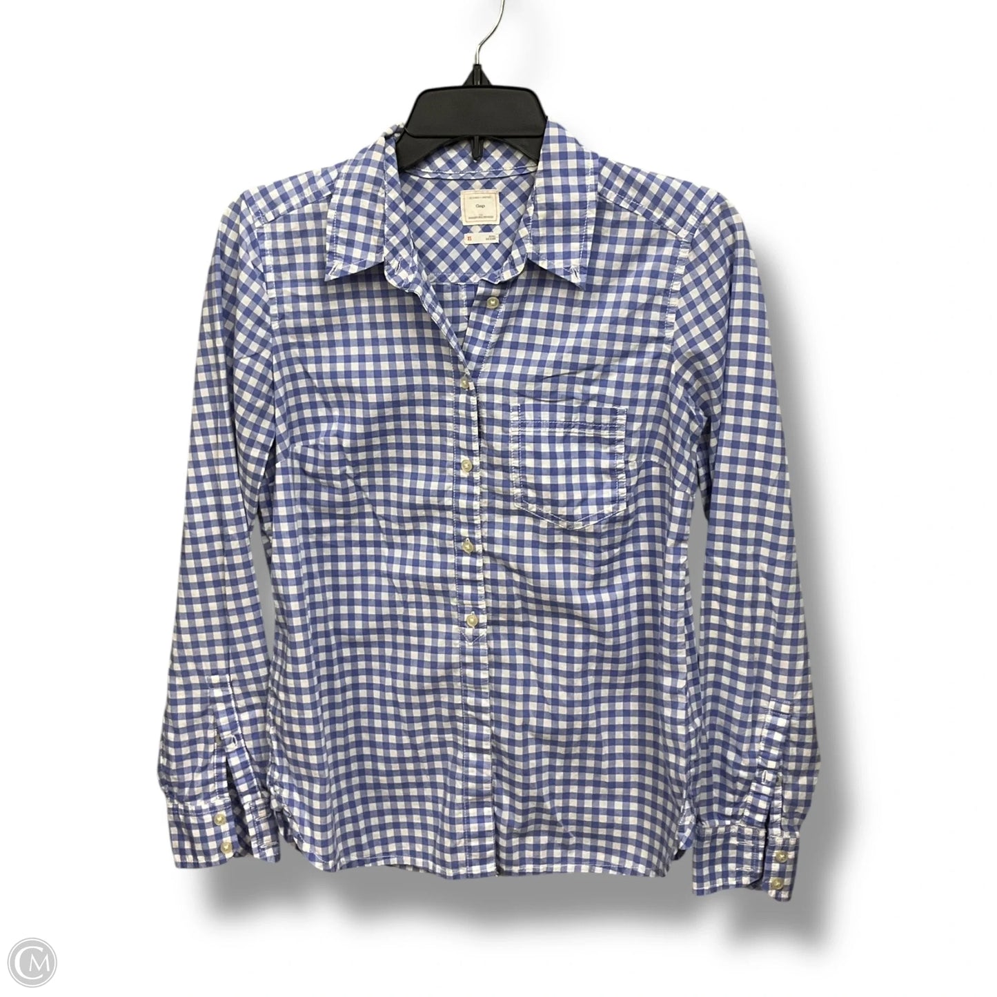 Blouse Long Sleeve By Gap In Plaid Pattern, Size: Xs