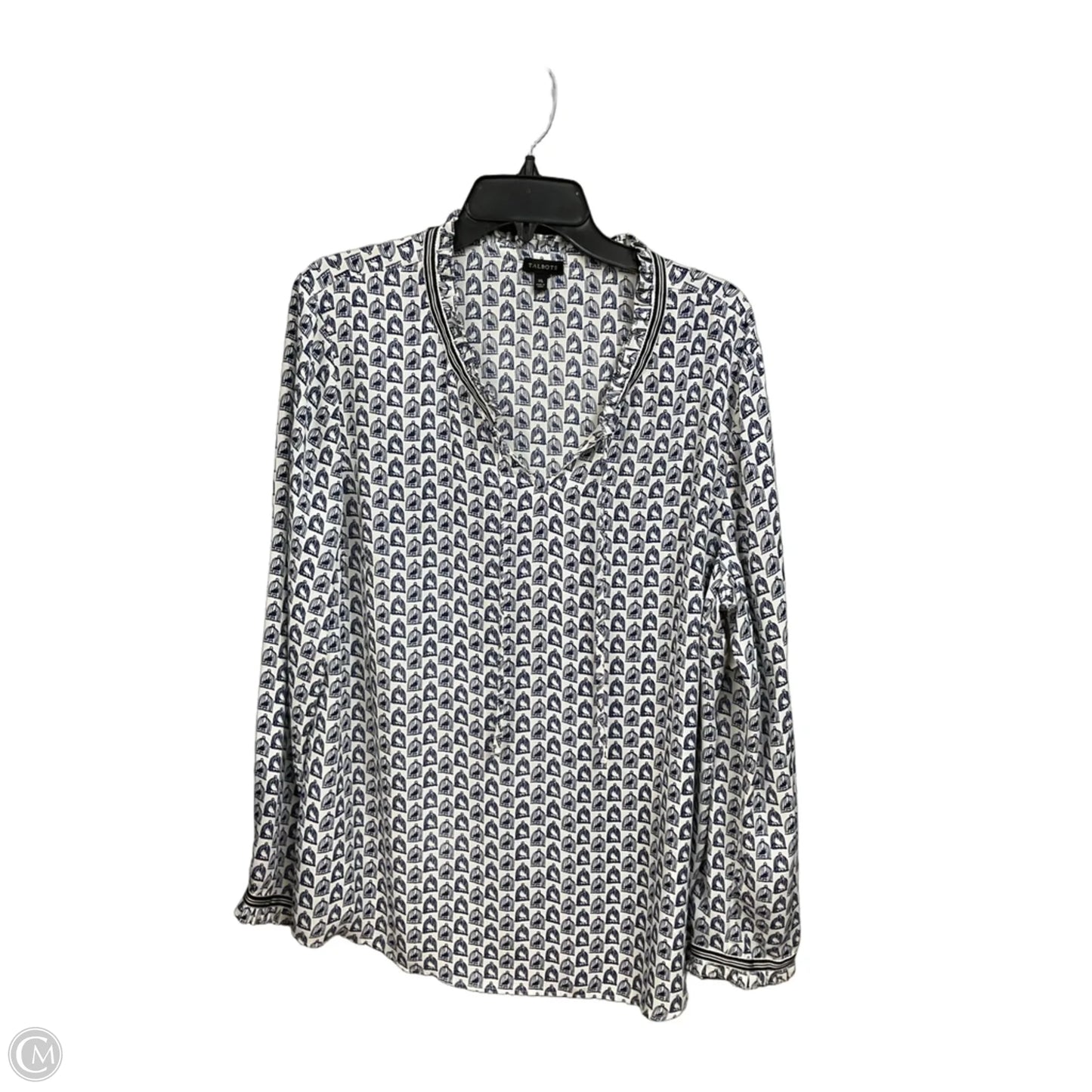 Blouse Long Sleeve By Talbots In Blue & White, Size: Xl