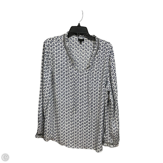 Blouse Long Sleeve By Talbots In Blue & White, Size: Xl