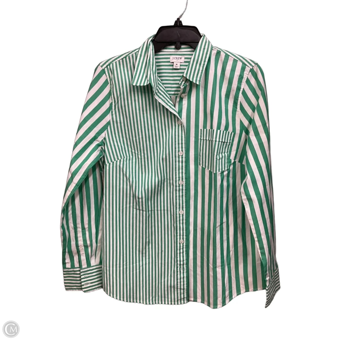 Top Long Sleeve By J. Crew In Green & White, Size: M