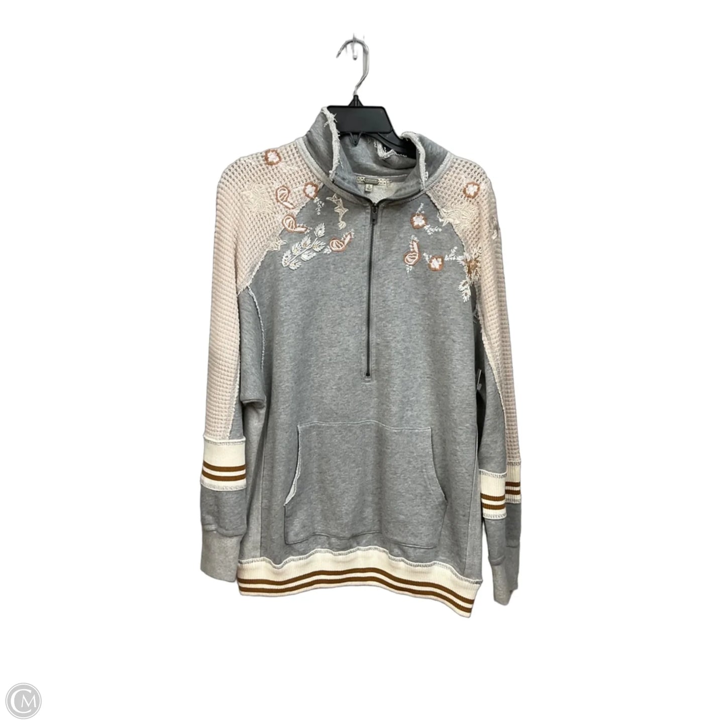 Sweatshirt Collar By Gimmicks In Cream & Grey, Size: L