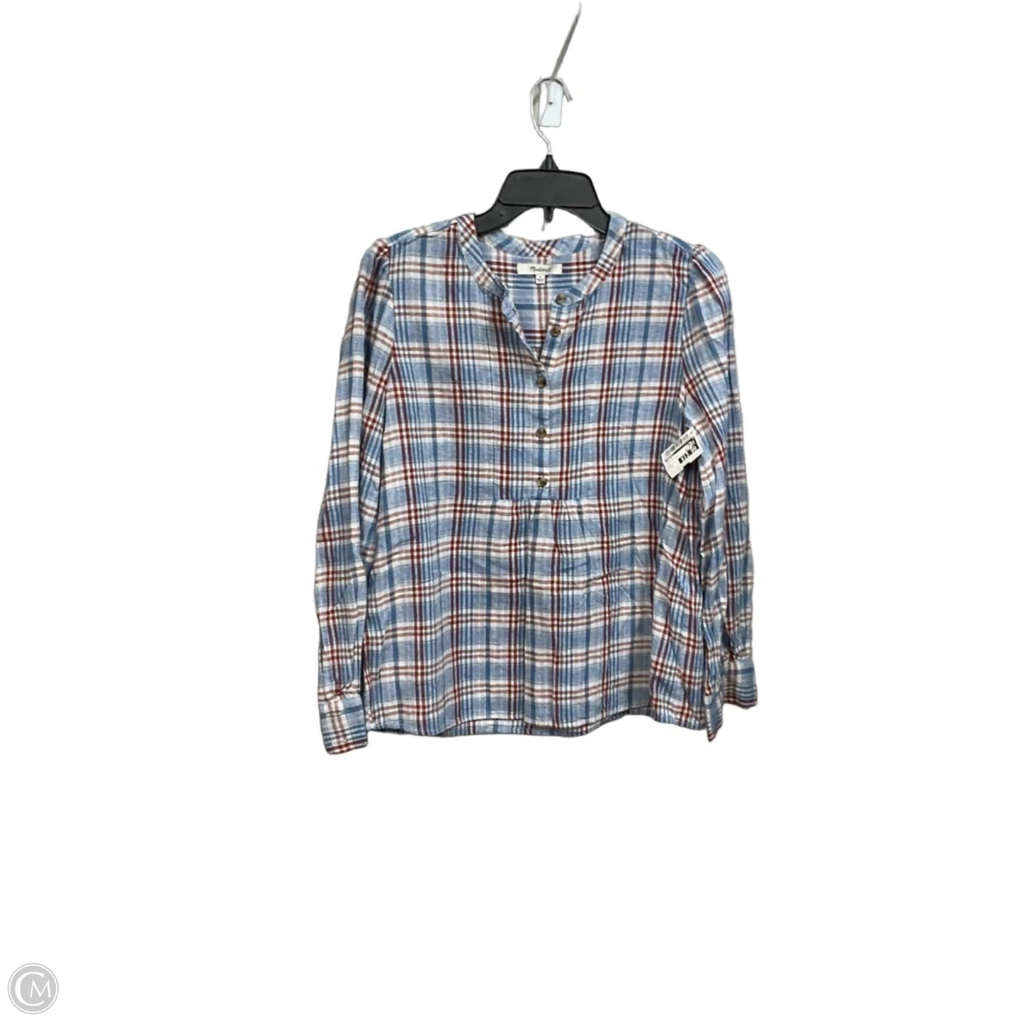 Top Long Sleeve By Madewell In Plaid Pattern, Size: S