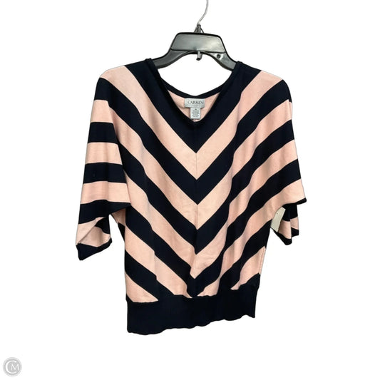 Top Short Sleeve By Carmen Marc Valvo In Blue & Pink, Size: M