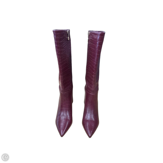 Boots Knee Heels By Cme In Maroon, Size: 7