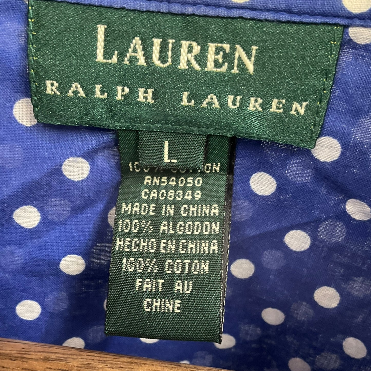 Blouse Long Sleeve By Lauren By Ralph Lauren In Polkadot Pattern, Size: L