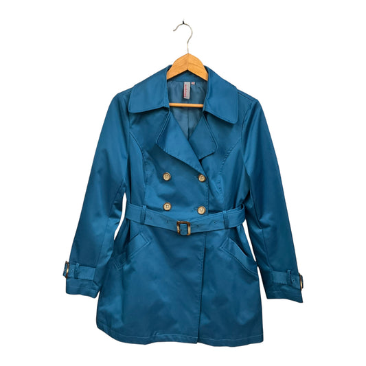 Coat Trench Coat By Clothes Mentor In Teal, Size: M