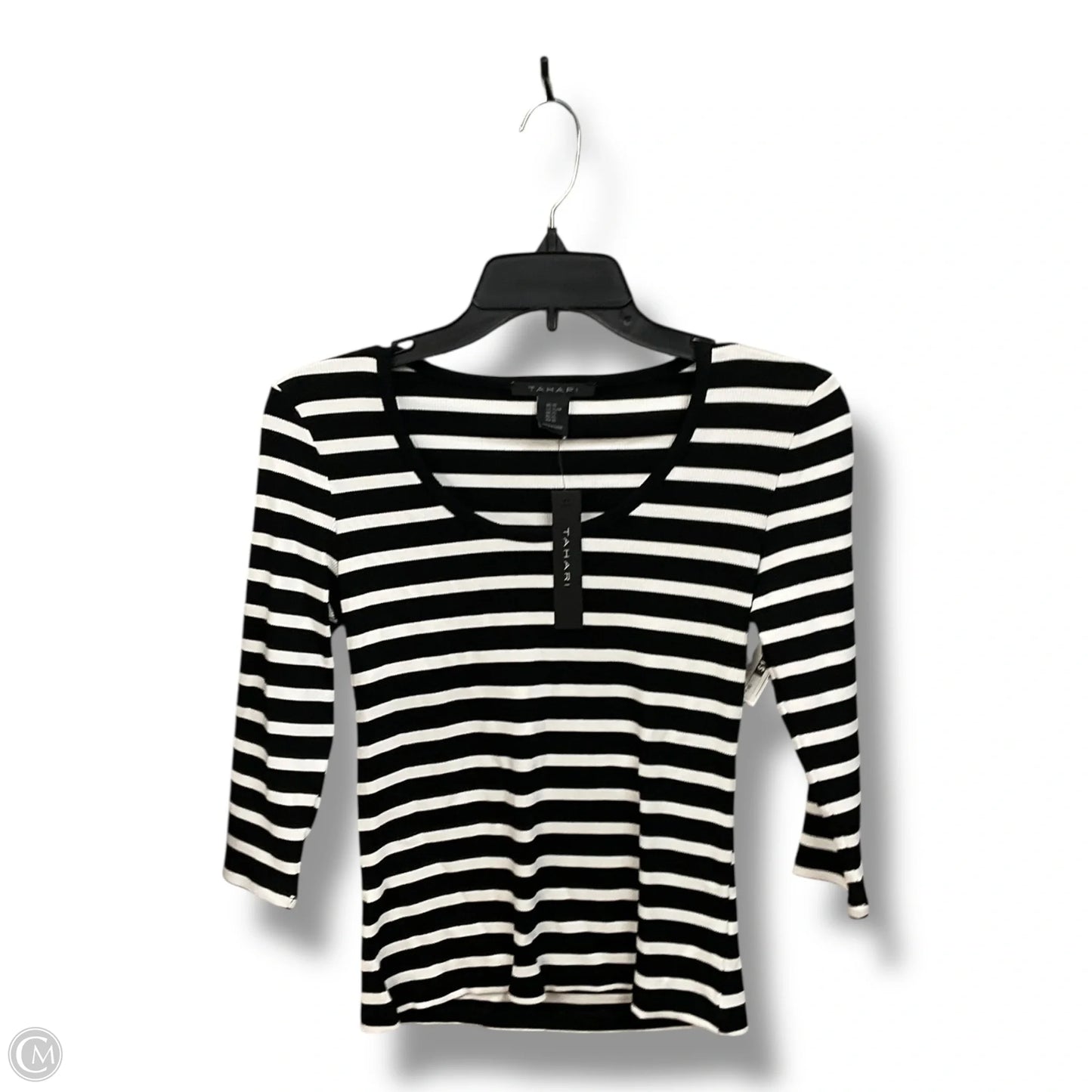 Top 3/4 Sleeve By Tahari By Arthur Levine In Black & White, Size: Xs
