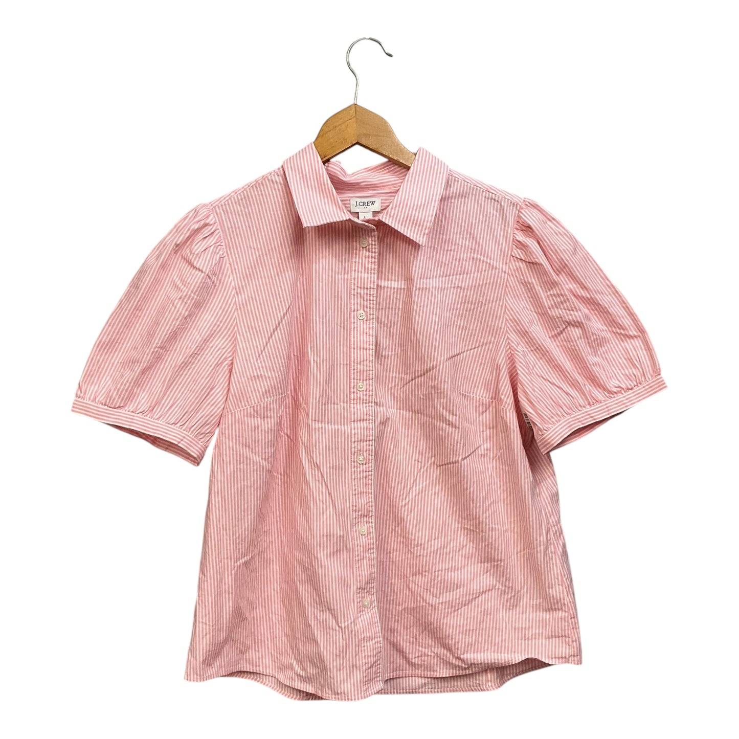 Blouse Short Sleeve By J. Crew In Pink & White, Size: L