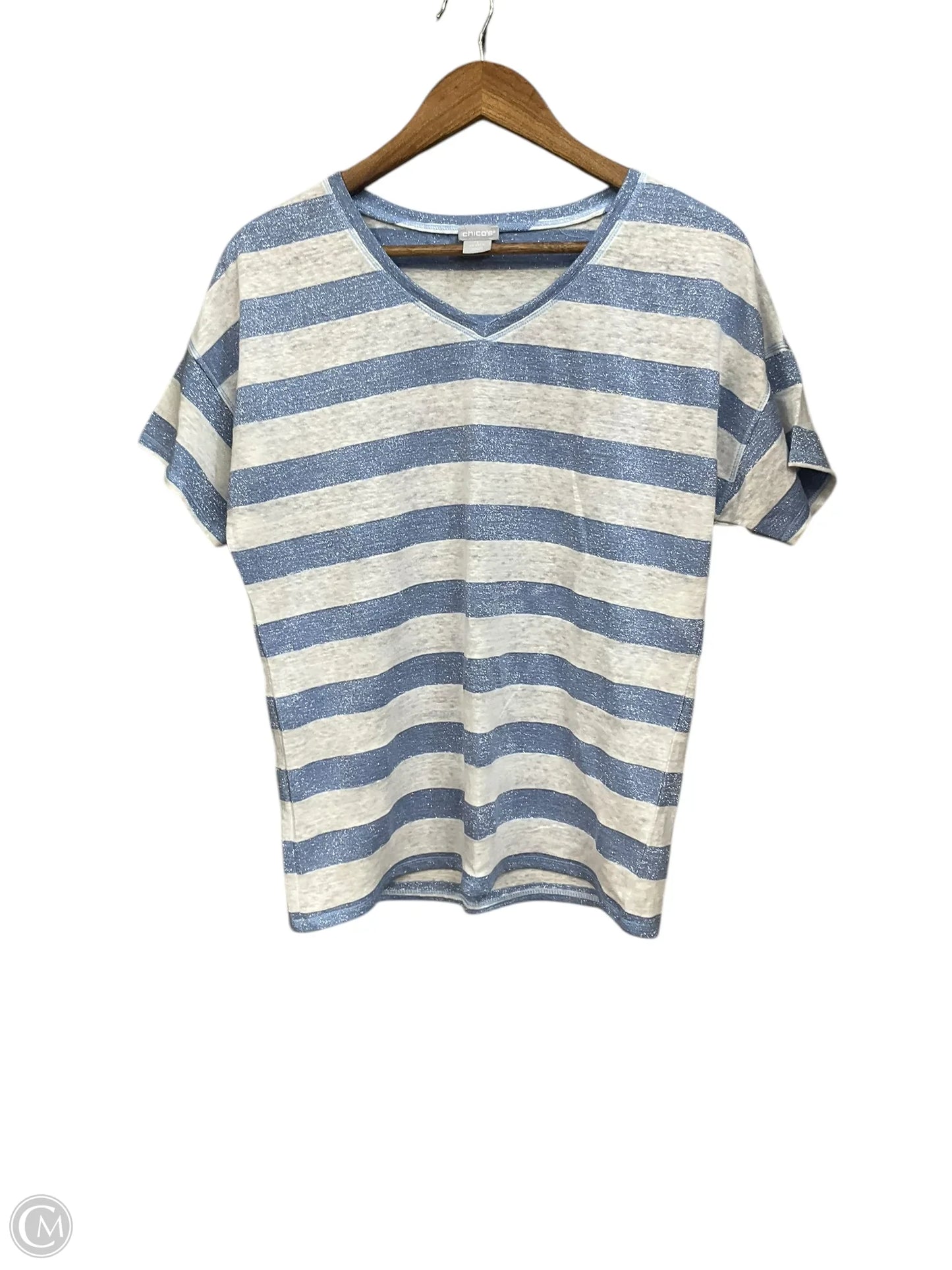 Top Short Sleeve By Chicos In Striped Pattern, Size: M