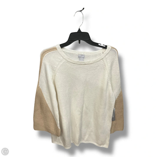 Sweater By Chicos In Tan & White, Size: L