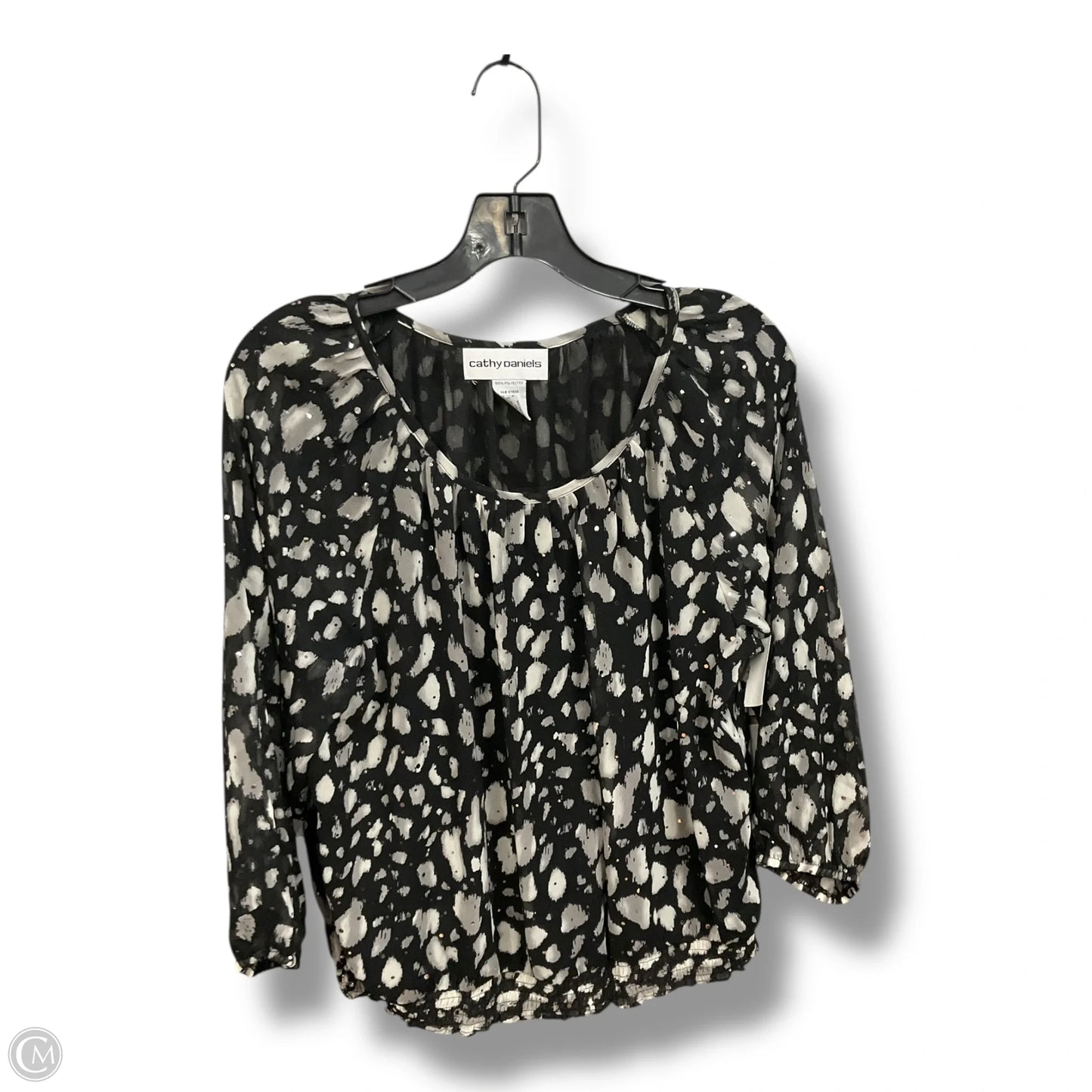 Blouse 3/4 Sleeve By Cathy Daniels In Black & Grey, Size: L