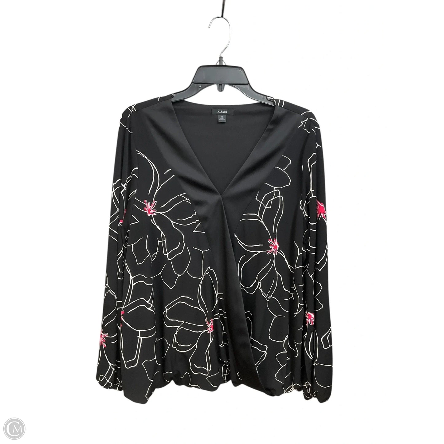 Blouse Long Sleeve By Alfani In Black & Pink, Size: 1x