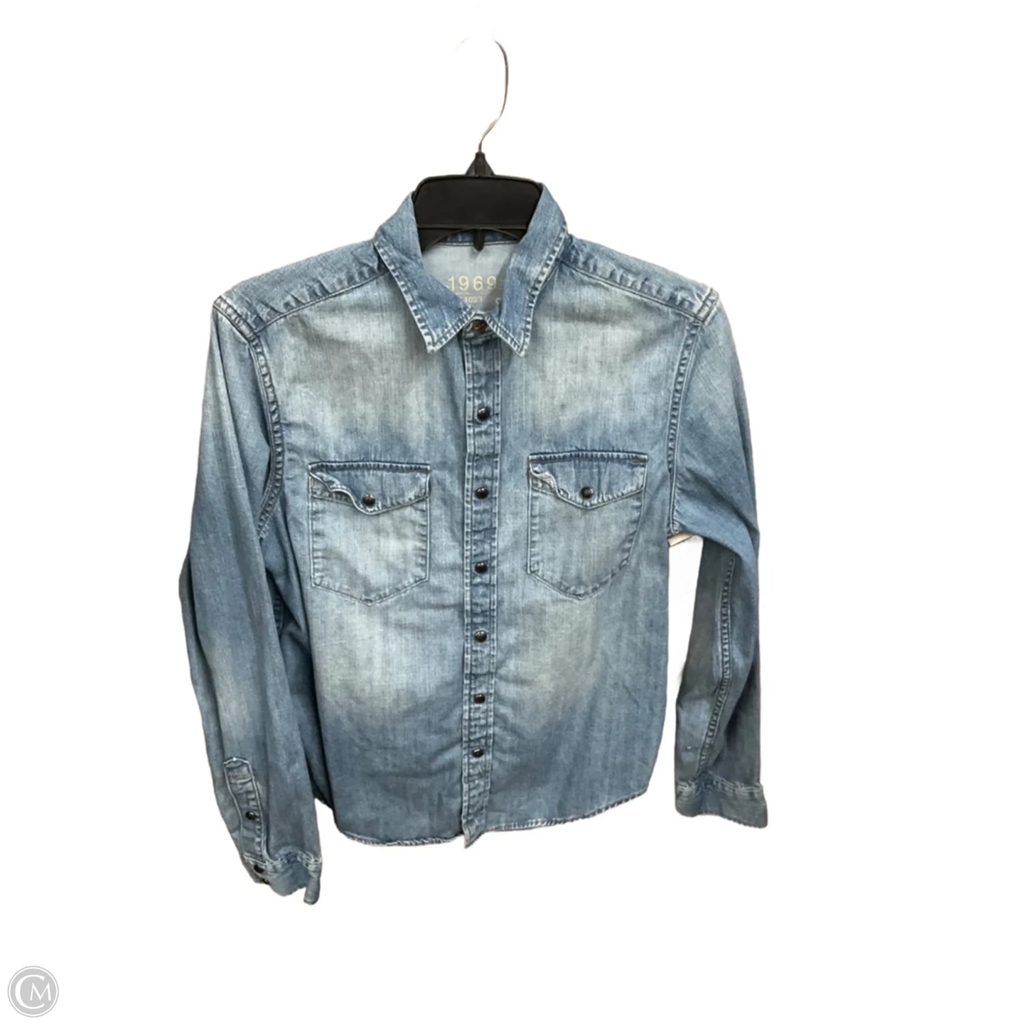 Blouse Long Sleeve By Gap In Blue Denim, Size: S