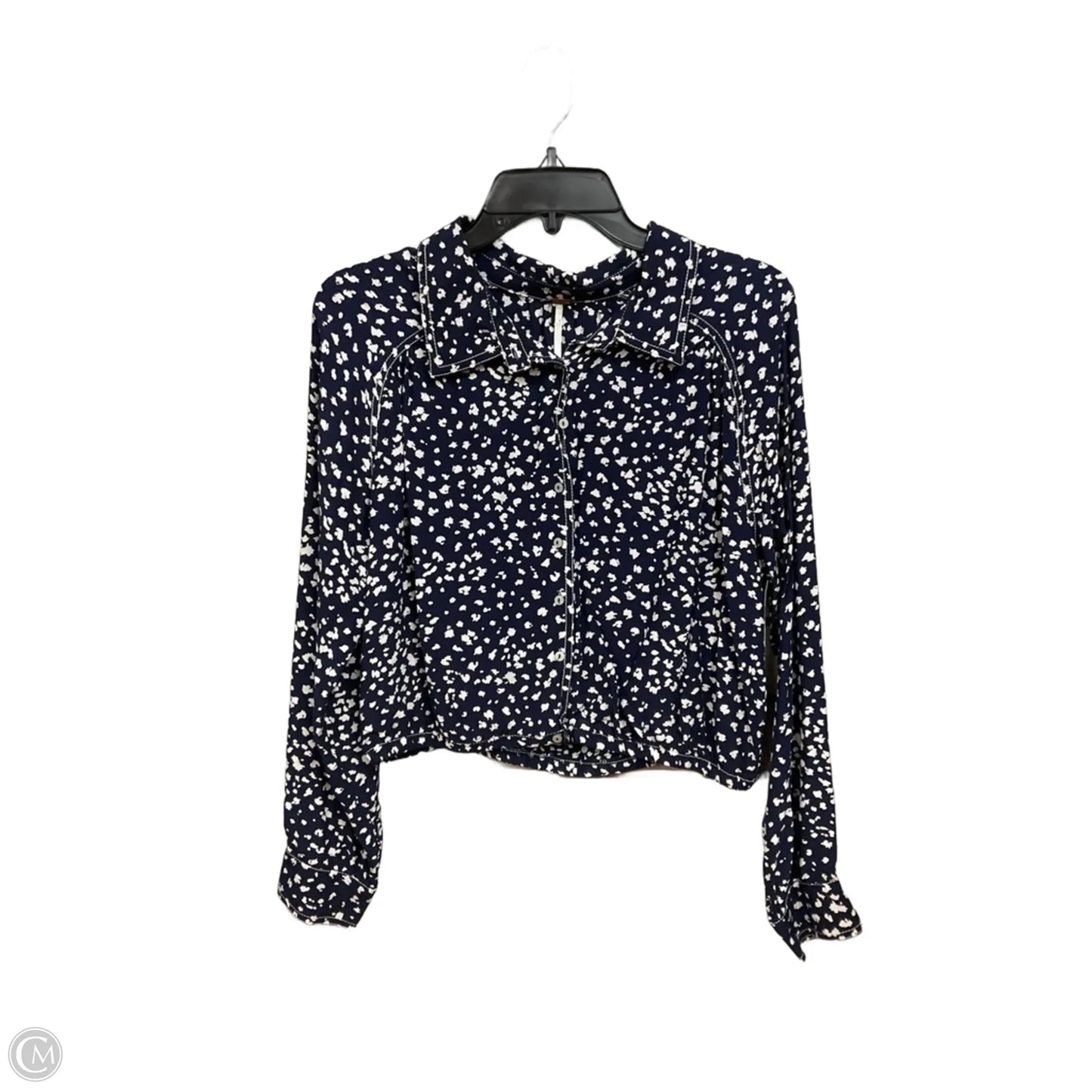 Blouse Long Sleeve By Free People In Blue & White, Size: M