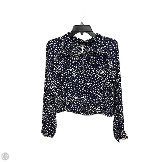 Blouse Long Sleeve By Free People In Blue & White, Size: M