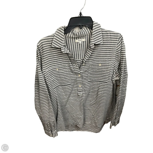 Top Long Sleeve By Madewell In Grey & White, Size: L