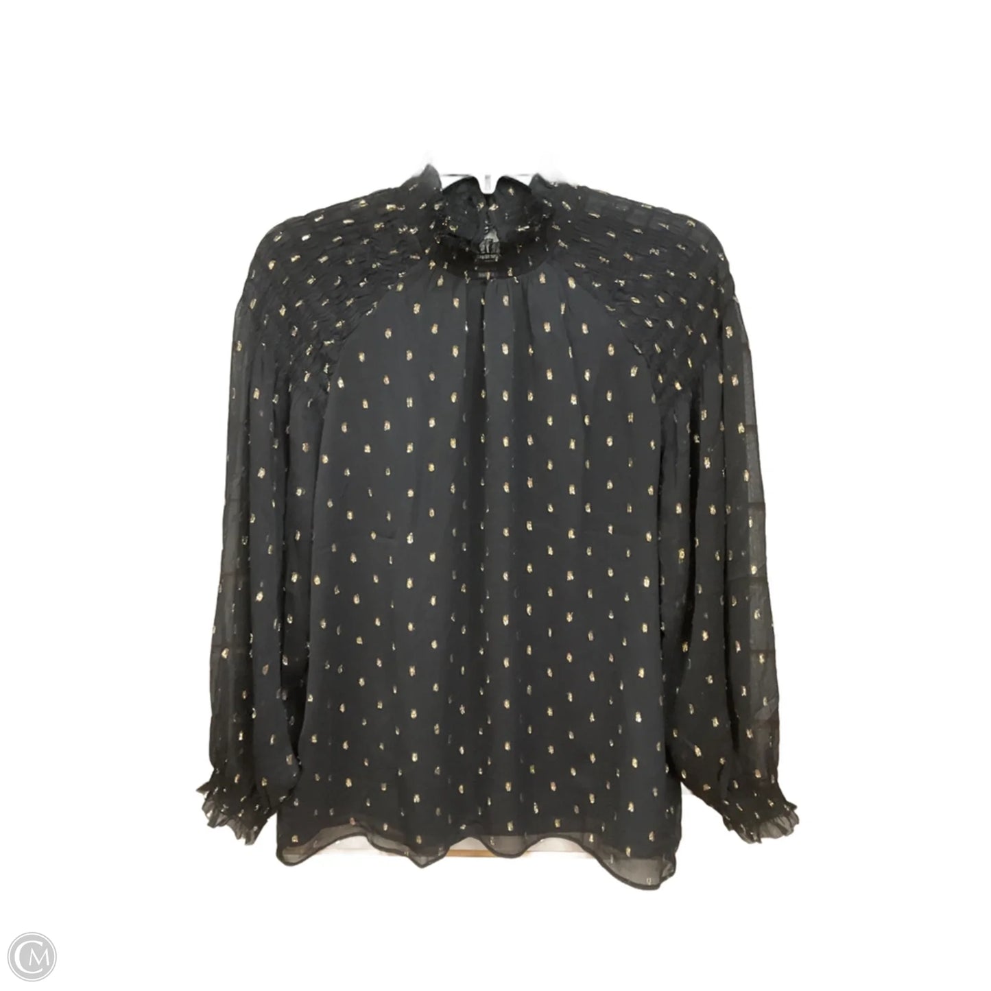 Blouse Long Sleeve By Ann Taylor In Black & Gold, Size: Lp