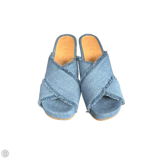 Sandals Heels Block By Aerosoles In Blue Denim, Size: 5.5