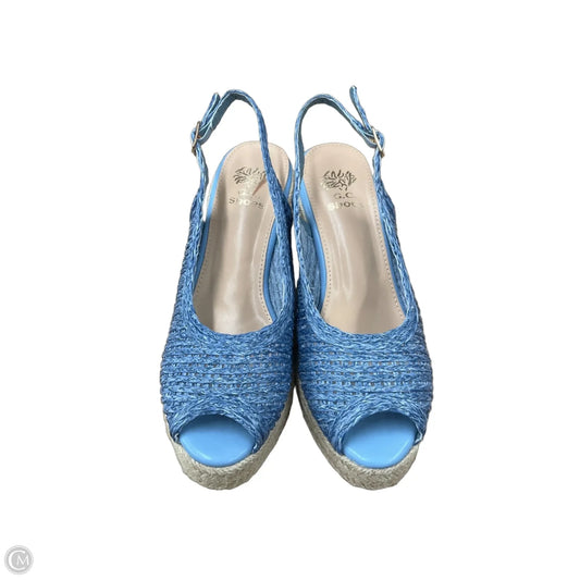 Sandals Heels Wedge By Cmf In Blue & Tan, Size: 7.5