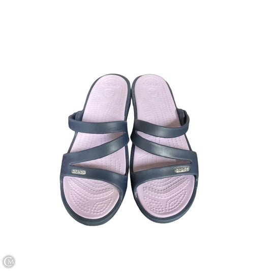 Sandals Heels Wedge By Crocs In Blue, Size: 8