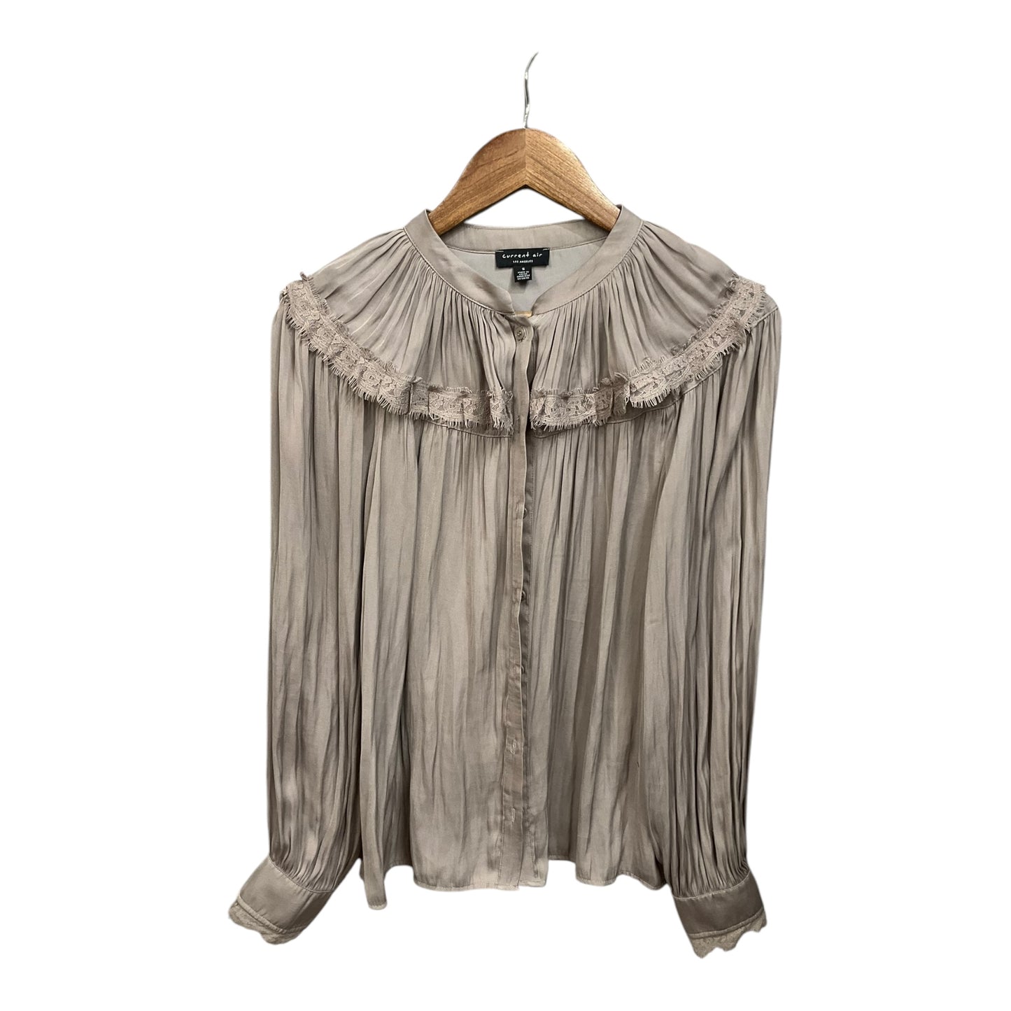 Blouse Long Sleeve By Current Air In Taupe, Size: S