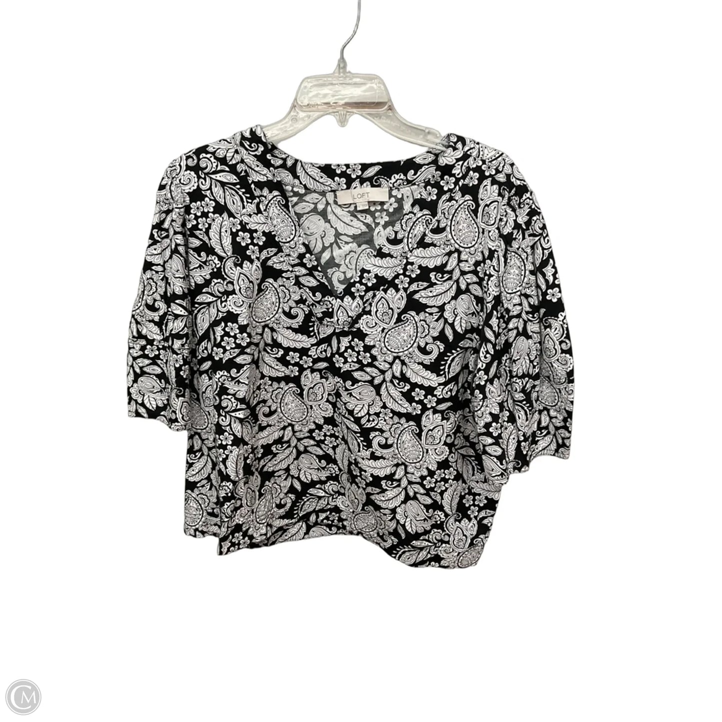 Top Short Sleeve By Loft In Black & White, Size: Xl