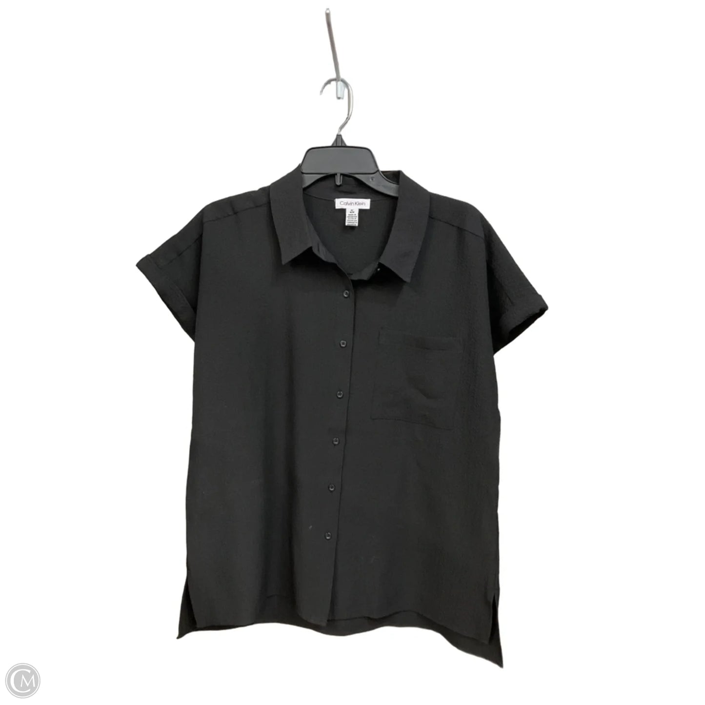 Blouse Short Sleeve By Calvin Klein In Black, Size: M