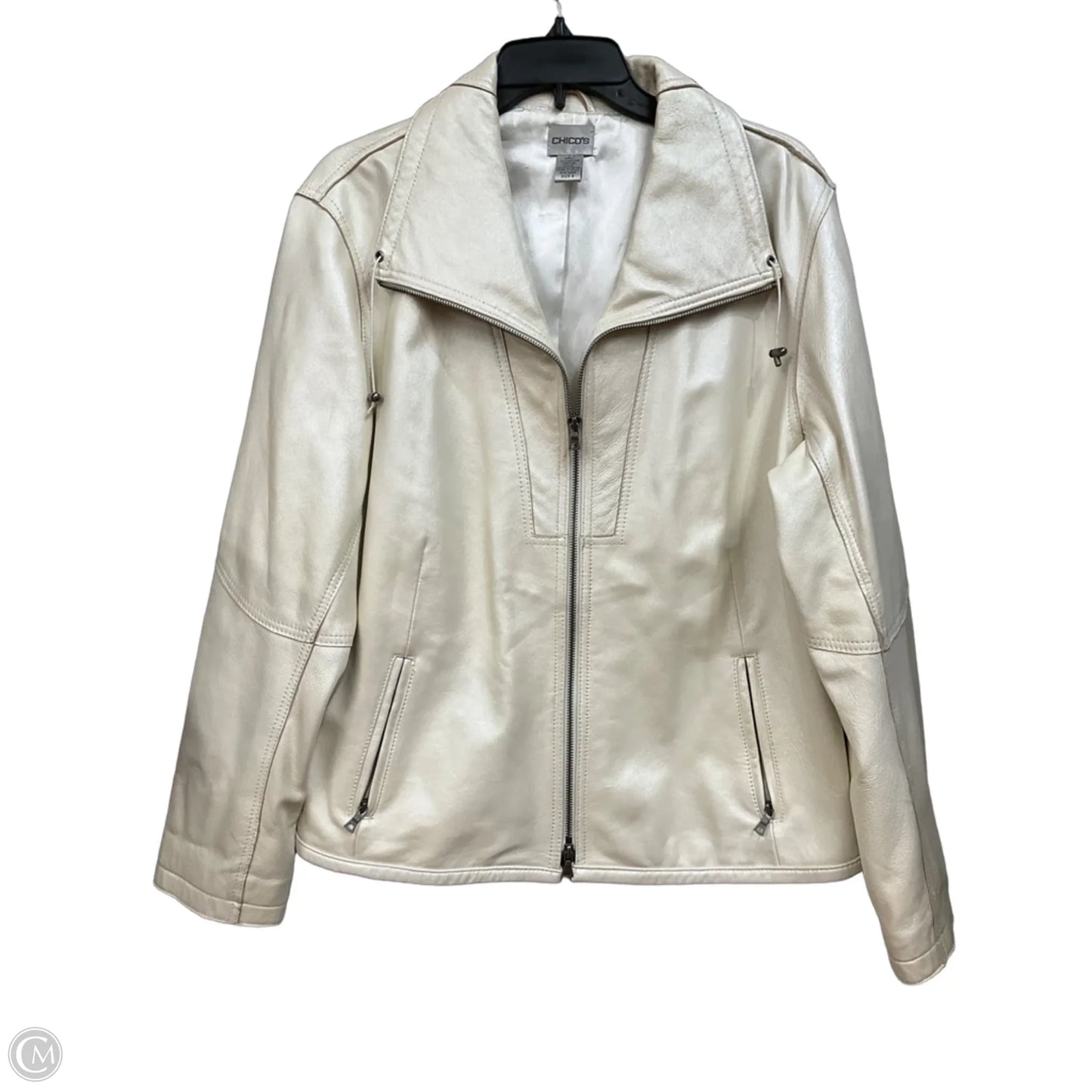 Jacket Leather By Chicos In White, Size: Xl