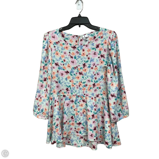 Top 3/4 Sleeve By Elle In Floral Print, Size: M