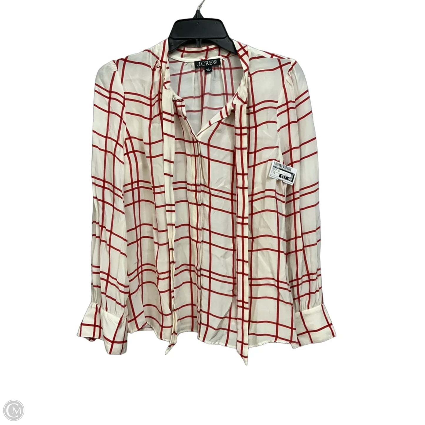 Blouse Long Sleeve By J. Crew In Cream & Red, Size: 6