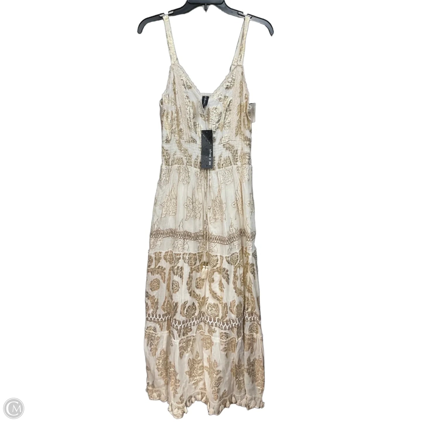 Dress Party Long By Clothes Mentor In Gold & White, Size: L