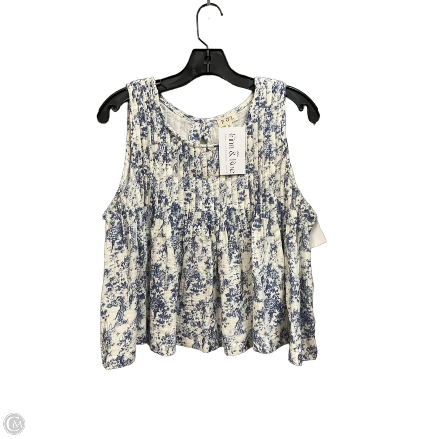 Top Sleeveless By Pol In Blue & White, Size: S