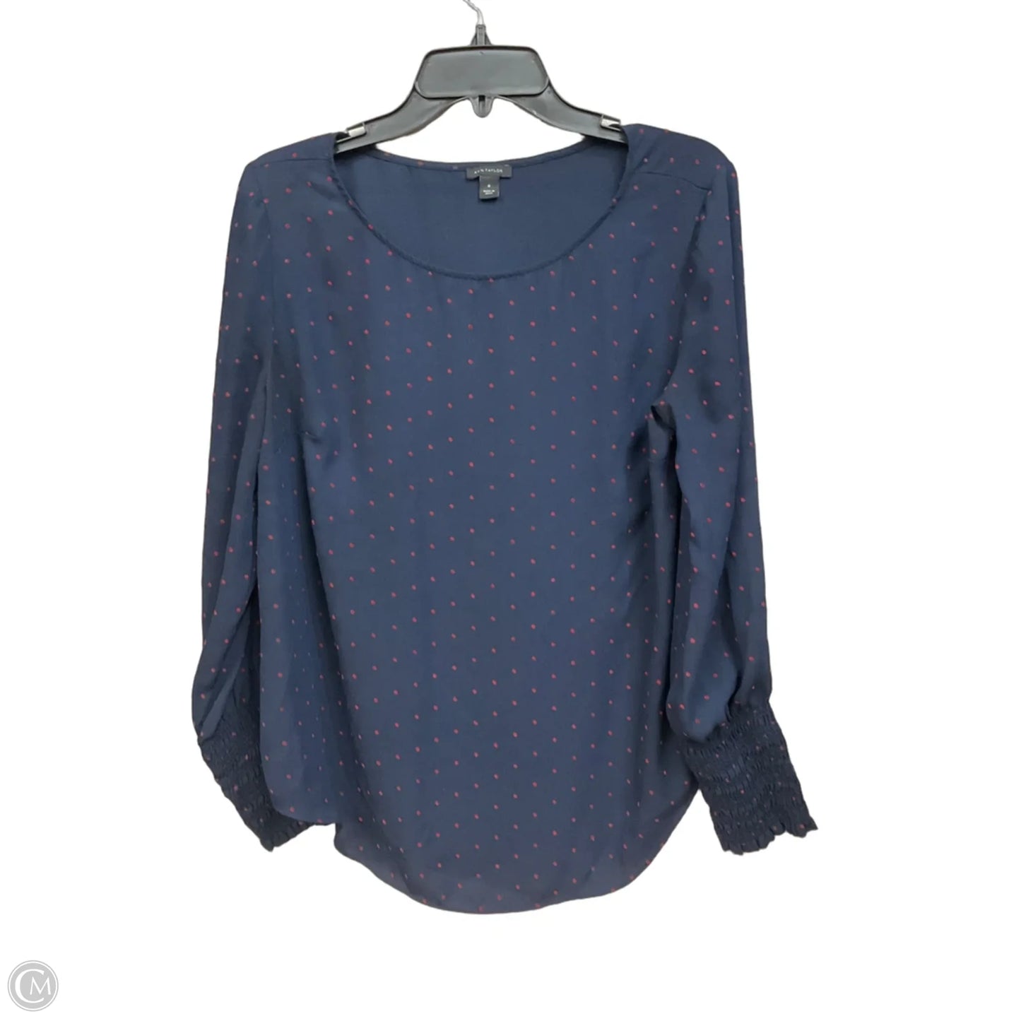 Blouse Long Sleeve By Ann Taylor In Navy, Size: M