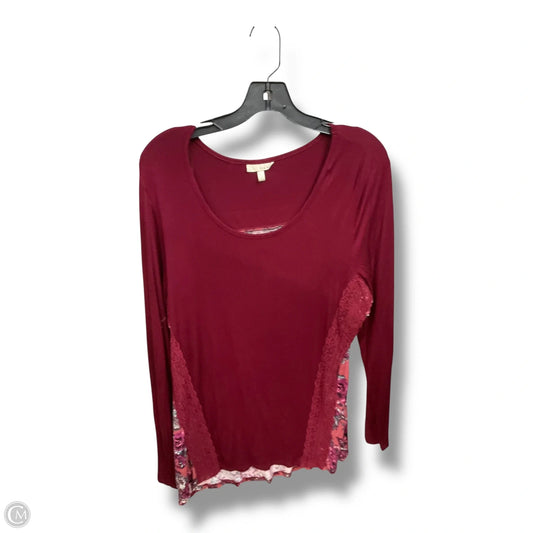 Top Long Sleeve By Tru Self In Maroon, Size: L