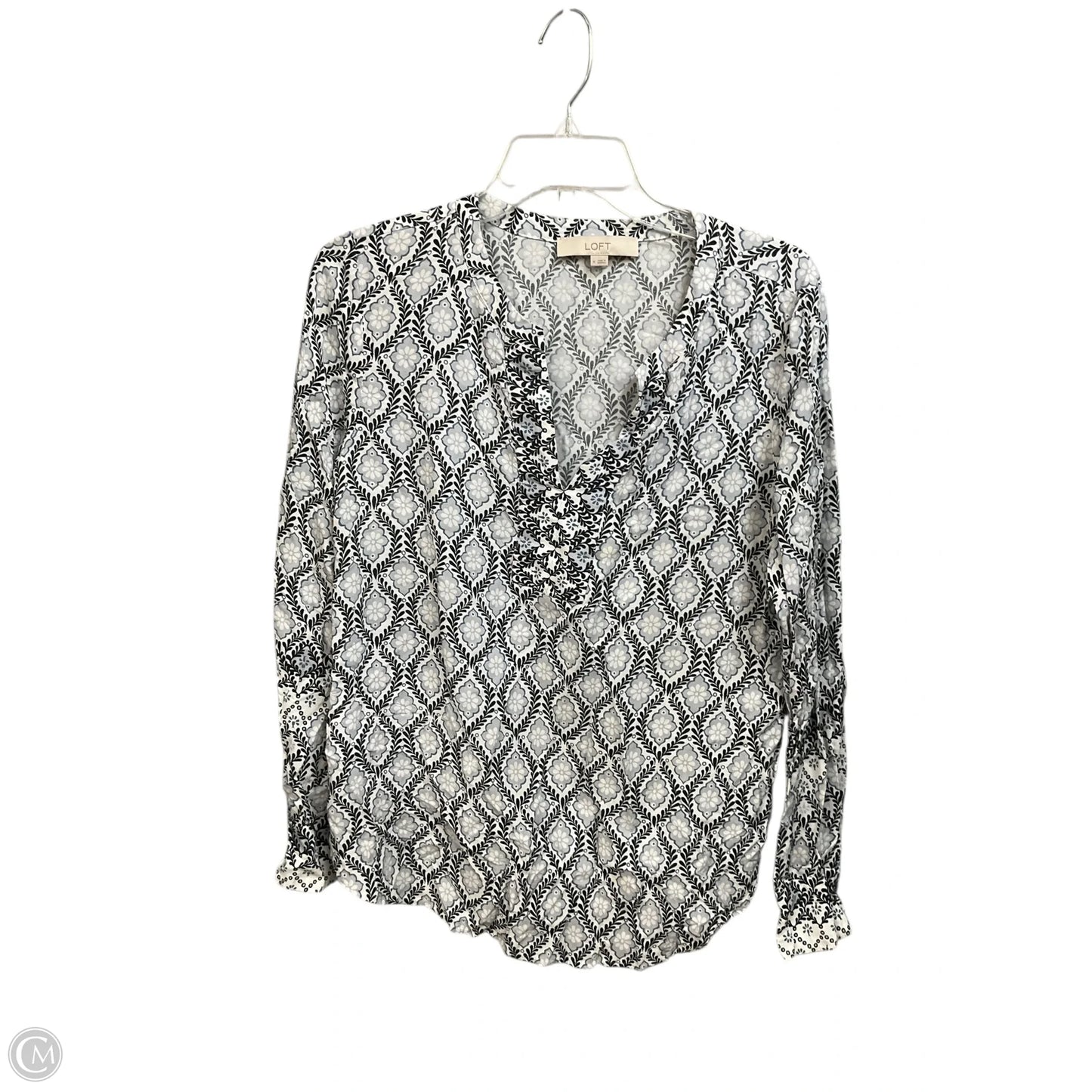 Top Long Sleeve By Loft In Black & White, Size: M