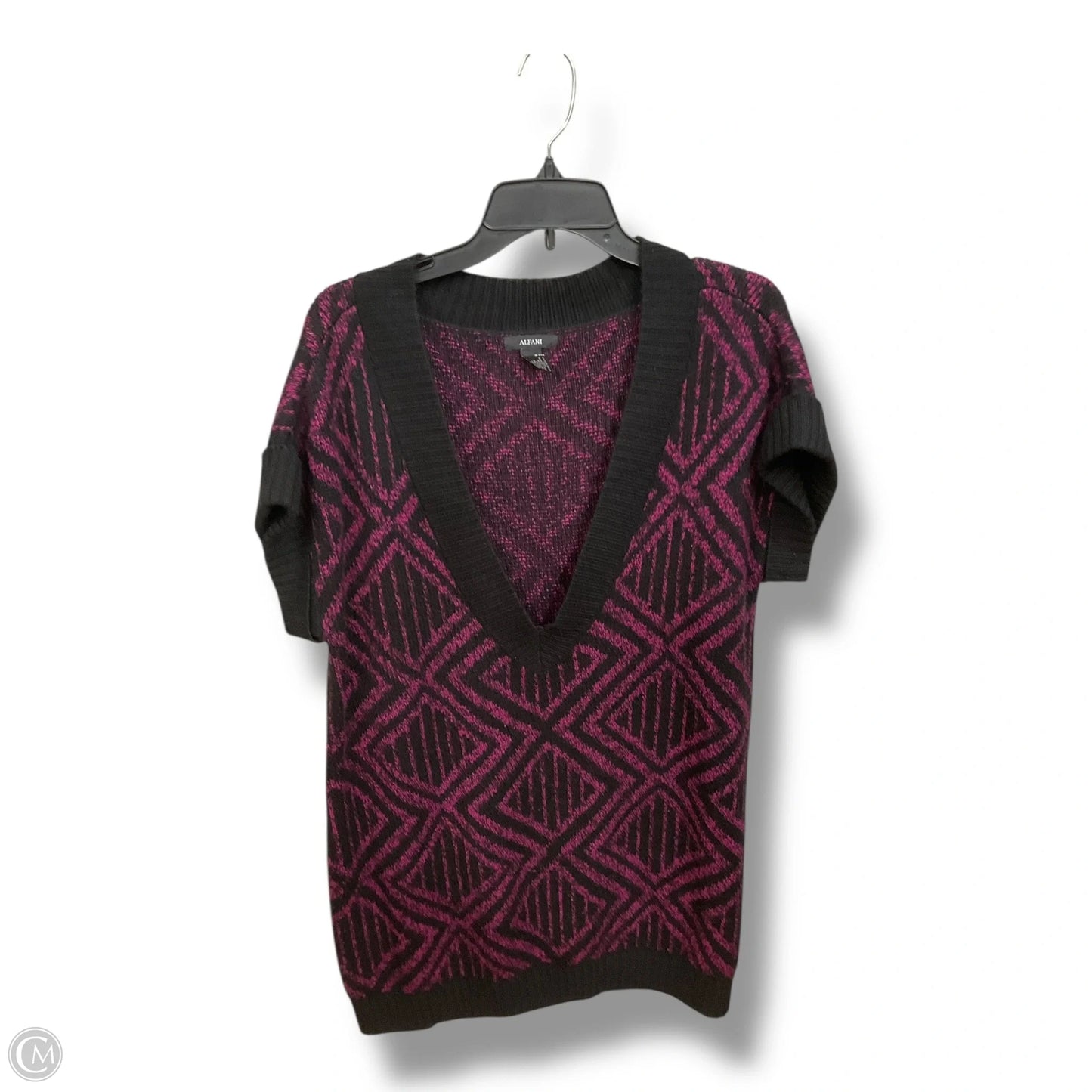 Sweater Short Sleeve By Alfani In Black & Pink, Size: Xl
