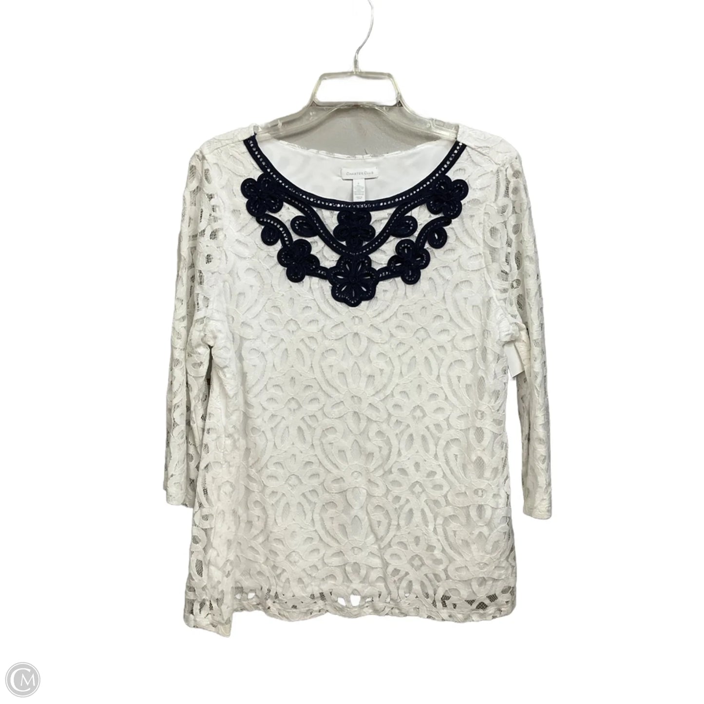Top 3/4 Sleeve By Charter Club In White, Size: L