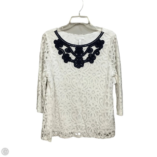 Top 3/4 Sleeve By Charter Club In White, Size: L