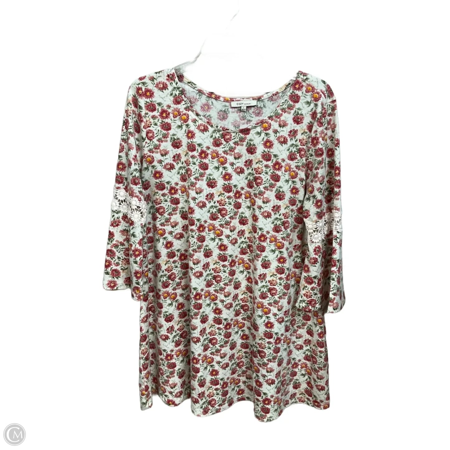 Tunic 3/4 Sleeve By Clothes Mentor In Floral Print, Size: L