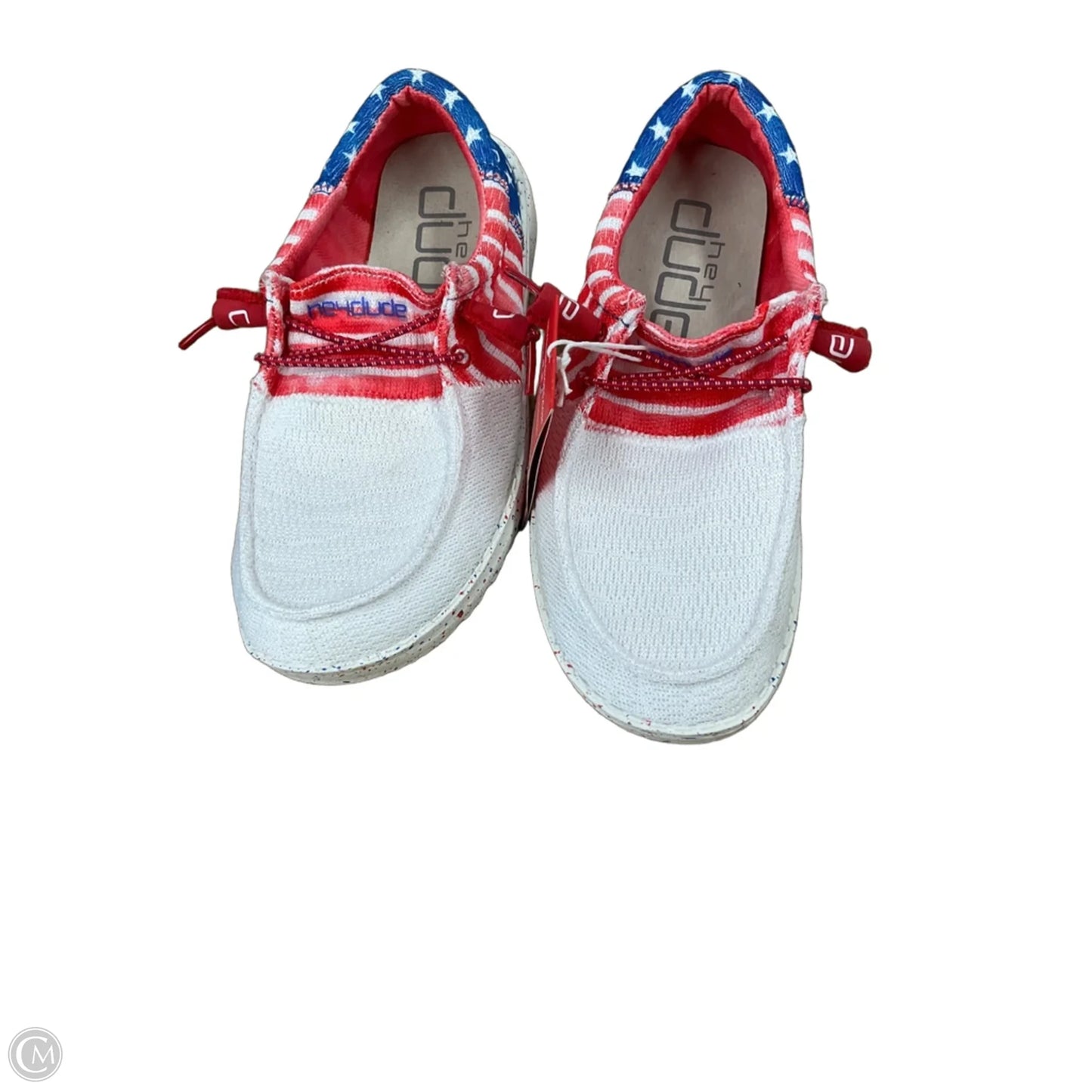Shoes Sneakers By Hey Dude In Blue & Red & White, Size: 6