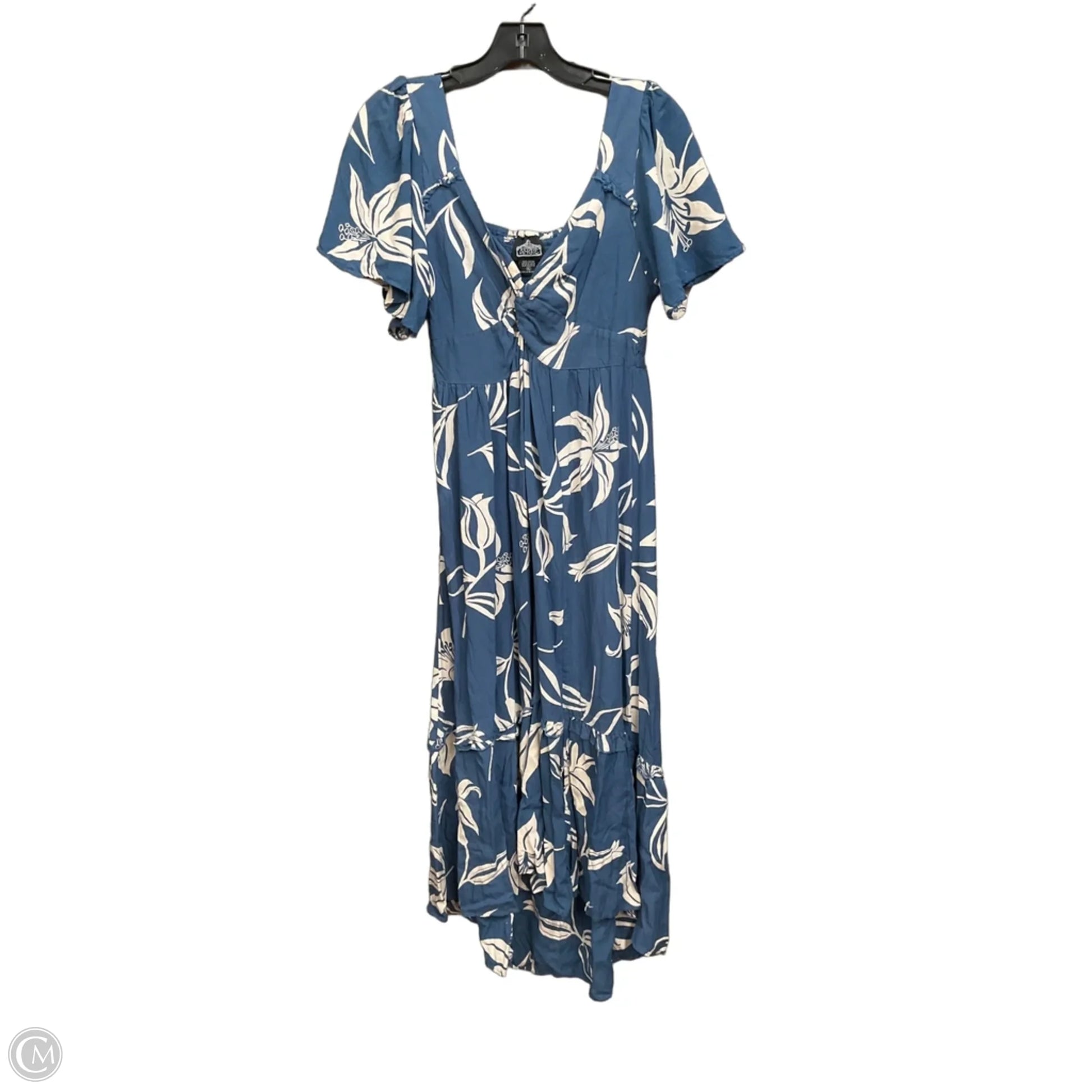 angie blue and white dress Angie Women's Smocked Bust Ruffle Hem Mini Dress L / White/Blue