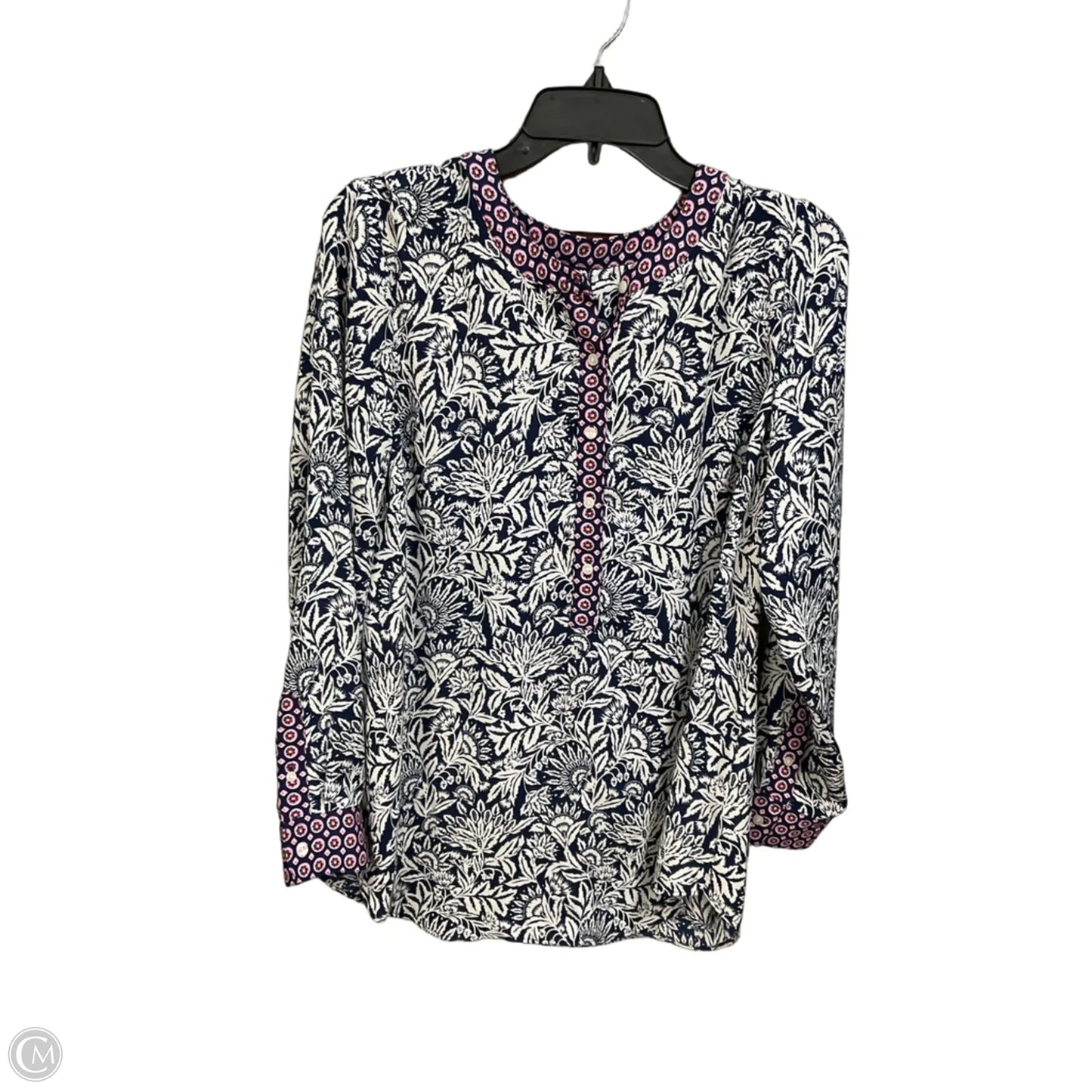 Blouse Long Sleeve By Talbots In Blue & White, Size: L