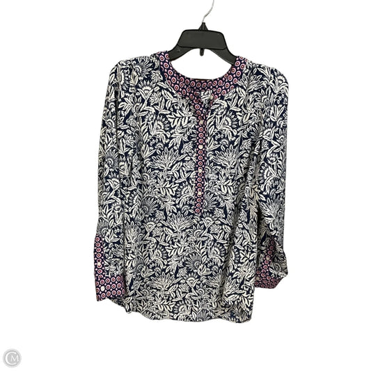 Blouse Long Sleeve By Talbots In Blue & White, Size: L