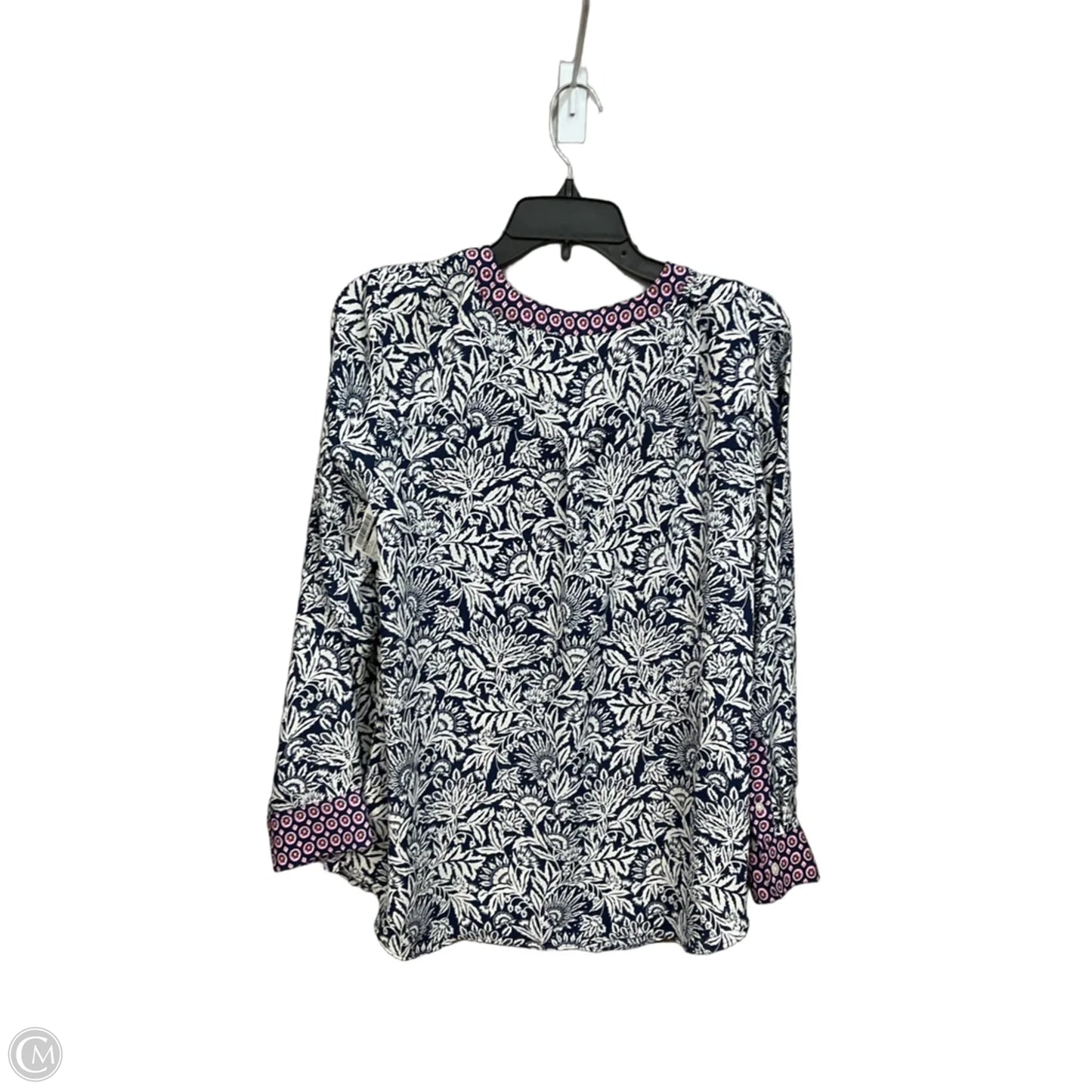 Blouse Long Sleeve By Talbots In Blue & White, Size: L