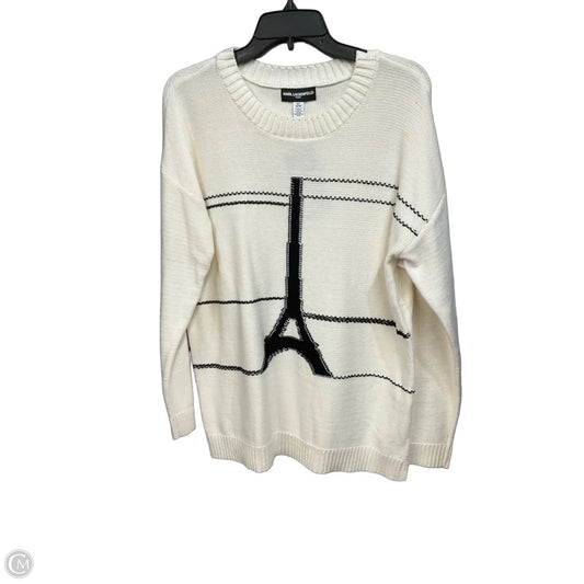 Sweater Cardigan Designer By Karl Lagerfeld In White, Size: M